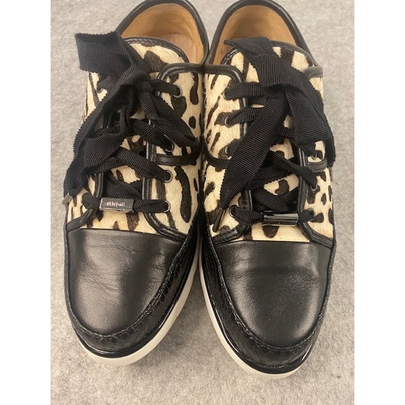 Donald Pliner Calf Hair Leopard Print Flip Platform Lace up Sneakers Woman' sz 7 - Picture 2 of 10